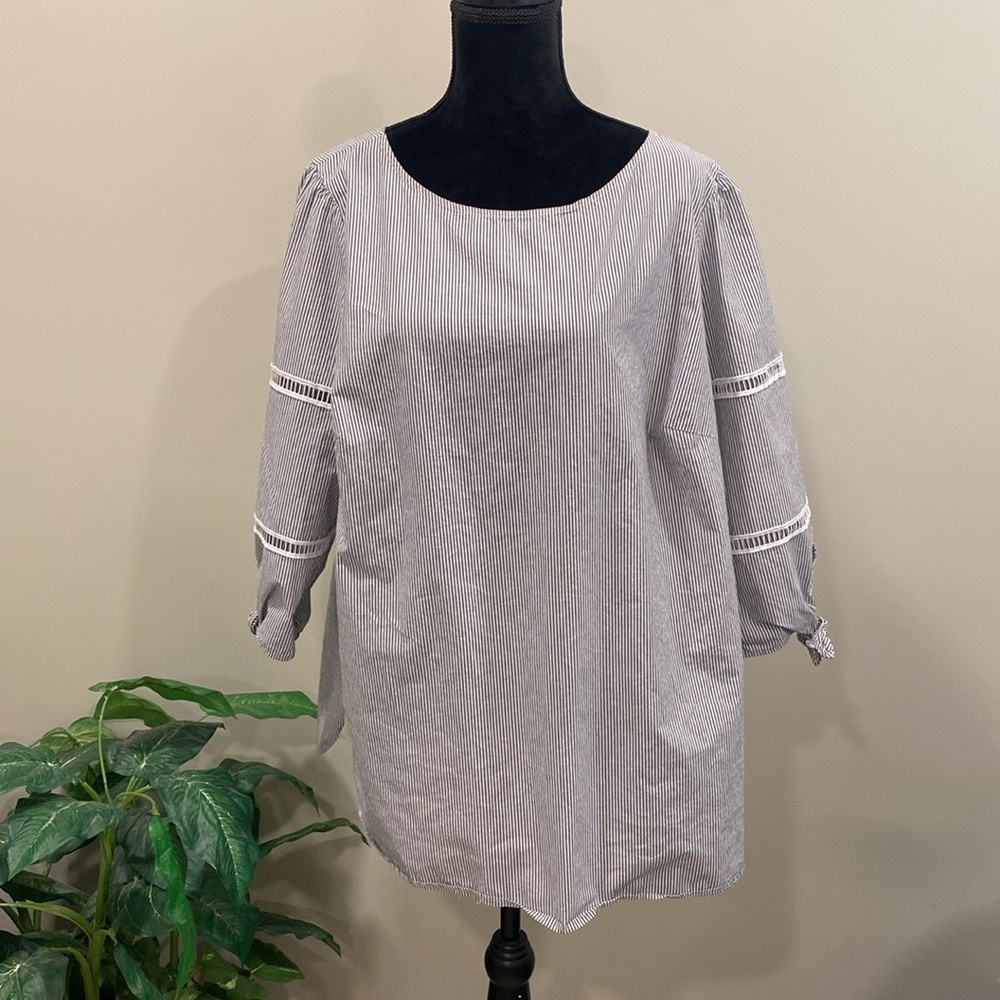 Talbots Plus Chambray Stripe Popover Tunic With 3… - image 1